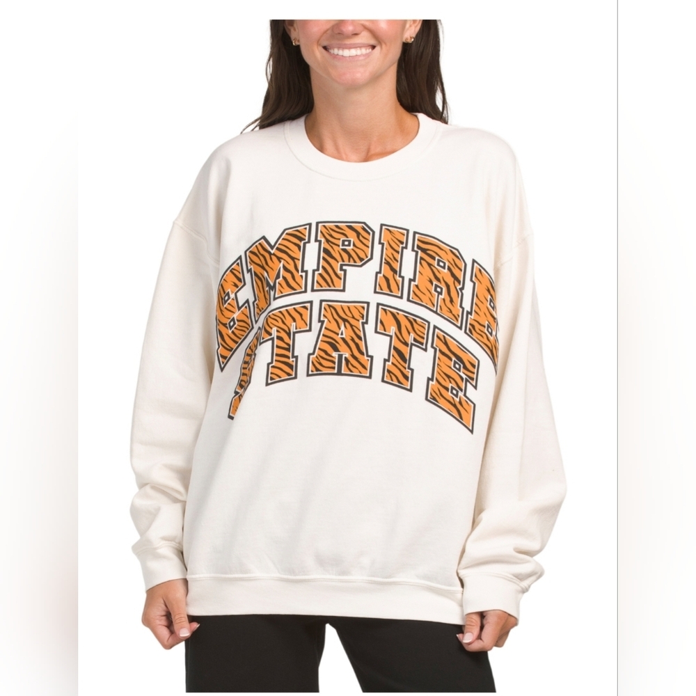 PROJECT SOCIAL T Empire State Oversized Sweatshirt, White/ Cream, LARGE, NWT